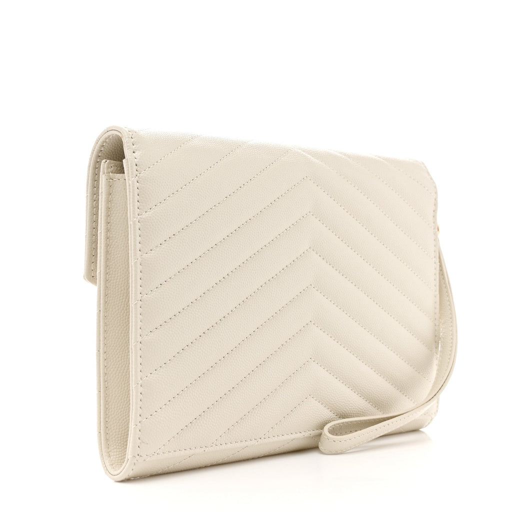 Grain De Poudre Matelasse Chevron Monogram Envelope Clutch Crema Soft