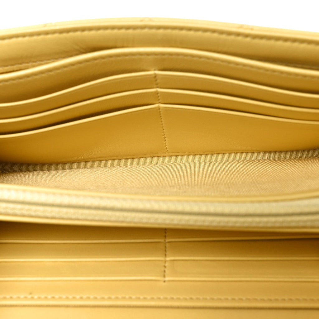 Lambskin Quilted Large Boy Flap Wallet Yellow