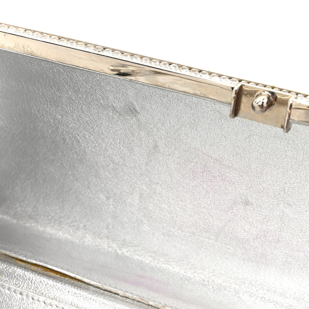 Swarovski Crystal Top Handle Minaudiere Clutch Silver