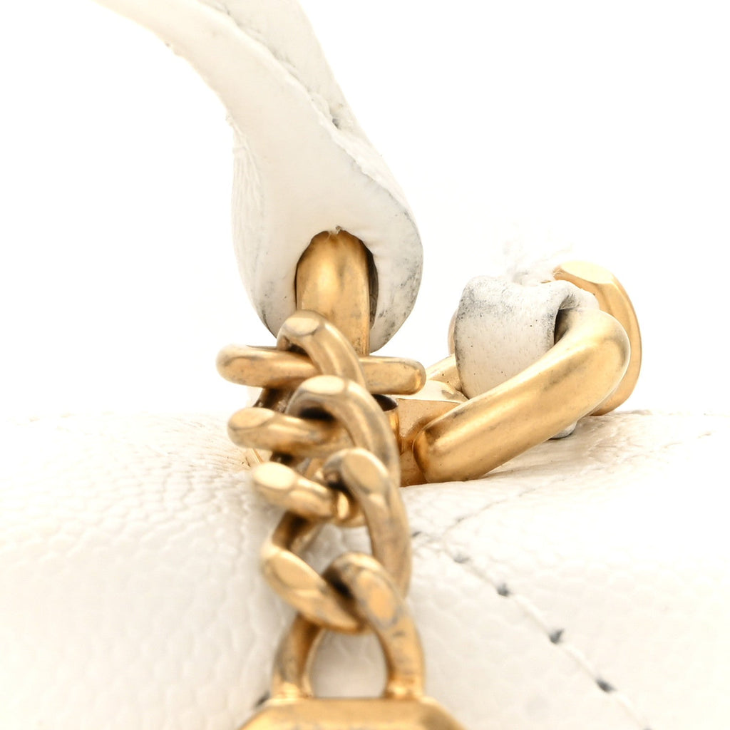 Caviar Quilted Mini Top Handle Flap White