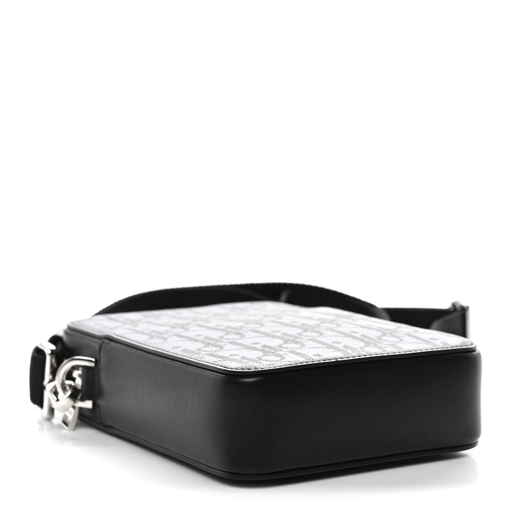 Calfskin Oblique Galaxy Perforated World Tour Messenger Pouch Black