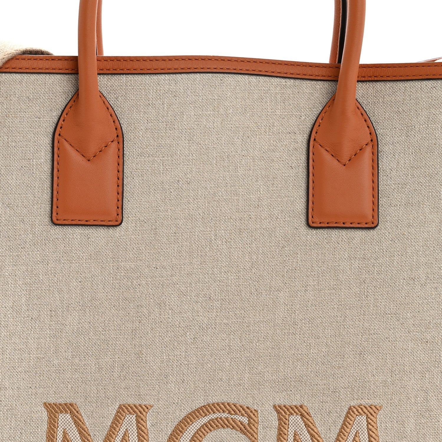 Calfskin Linen Large Munchen Tote Cognac