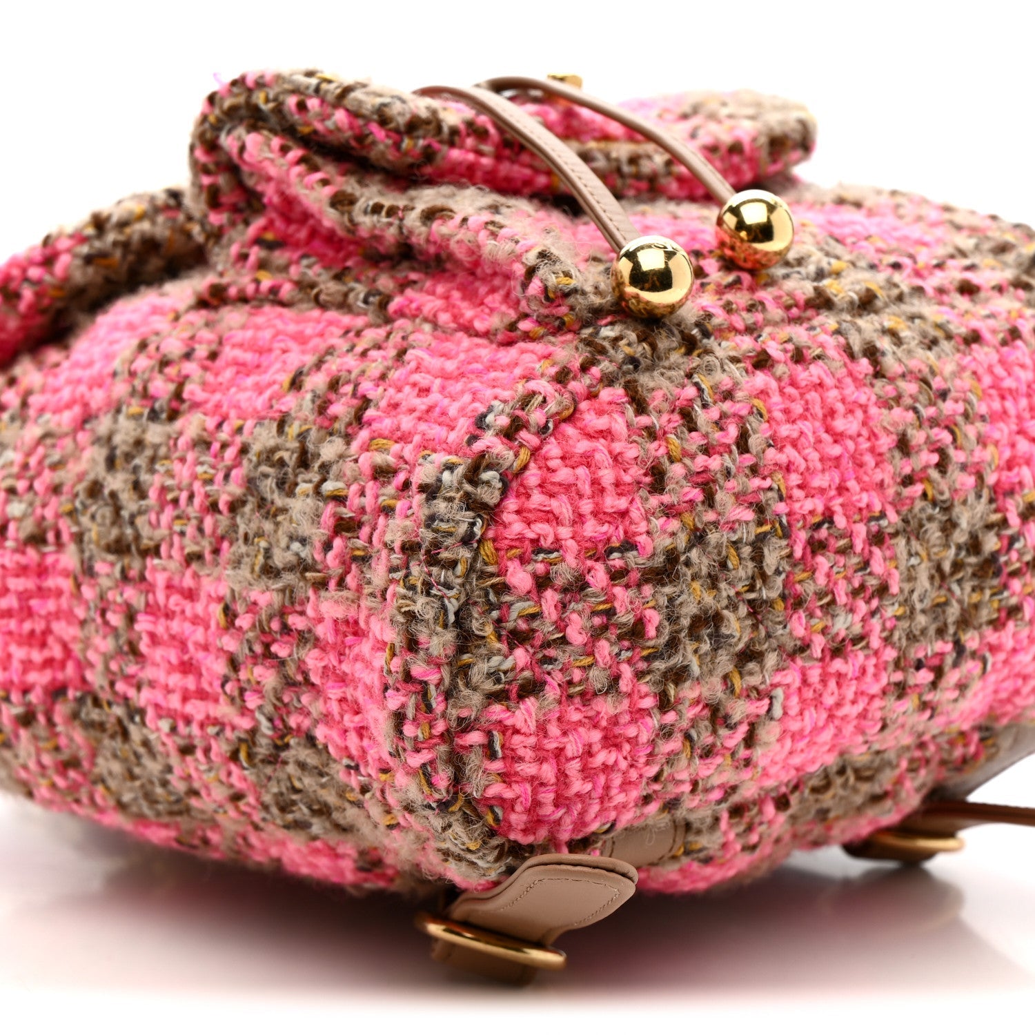Wool Tweed Elegant Backpack Pink Brown