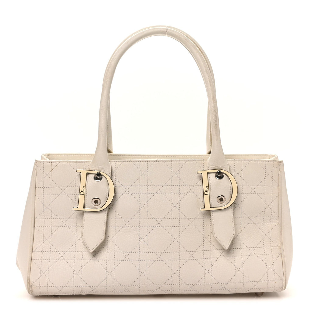 Calfskin Cannage D Buckle East West Tote White