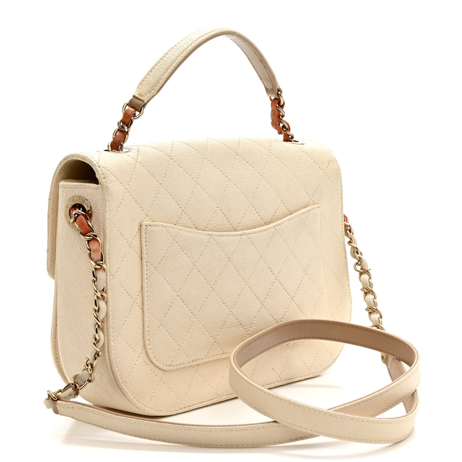 Grained Calfskin Quilted Small Cuba Top Handle Flap White