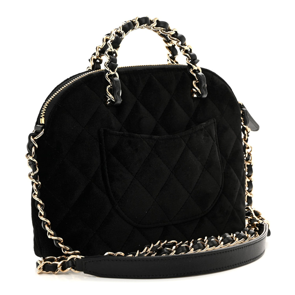 Velvet Quilted Shiny Coco Clutch With Chain Black