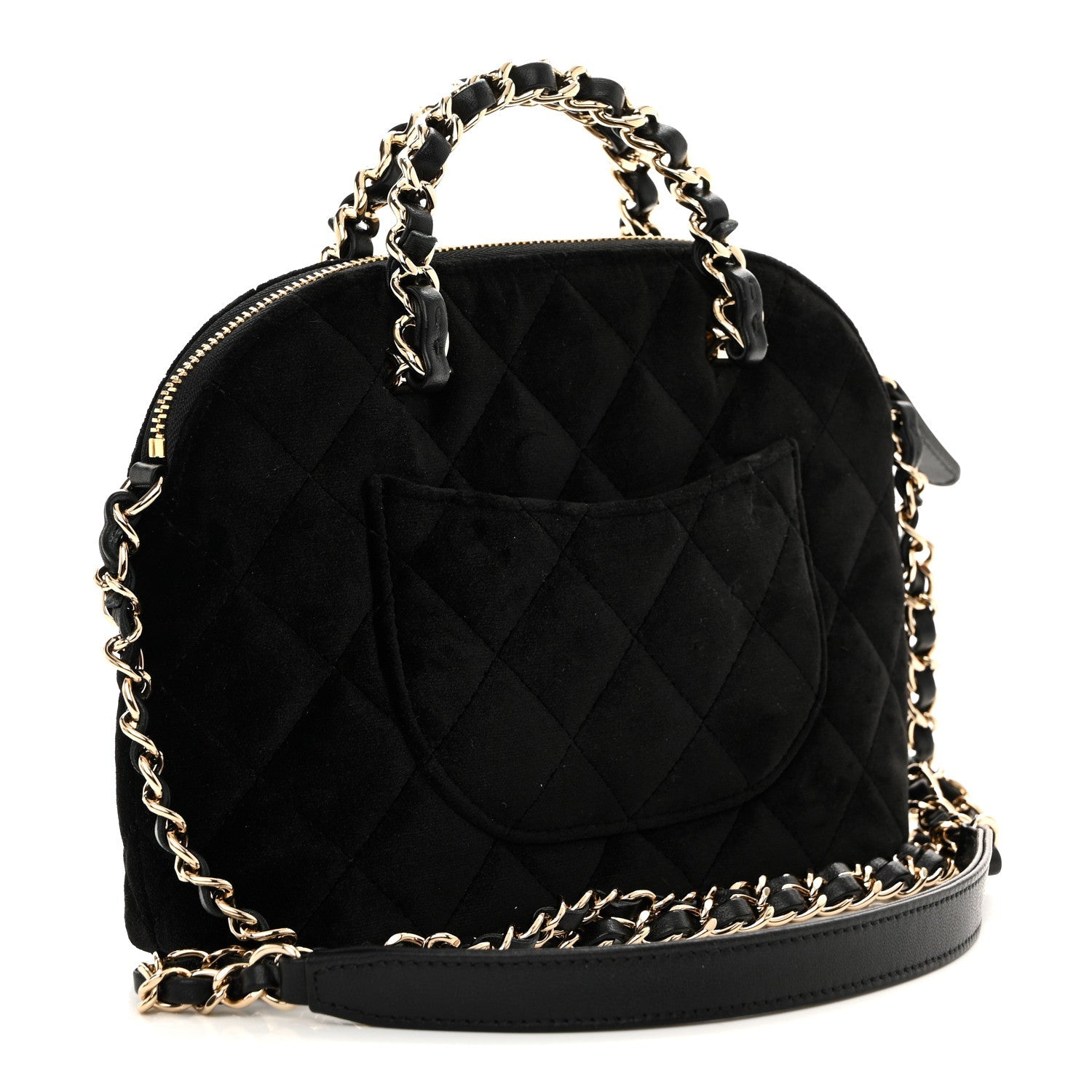 Velvet Quilted Shiny Coco Clutch With Chain Black