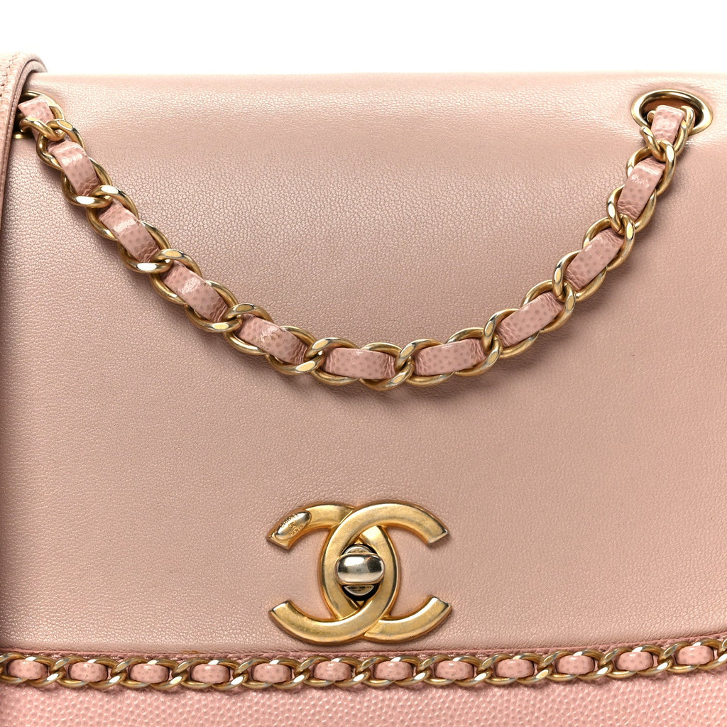 Lambskin Caviar Lovely Chains Flap Shoulder Bag Pink