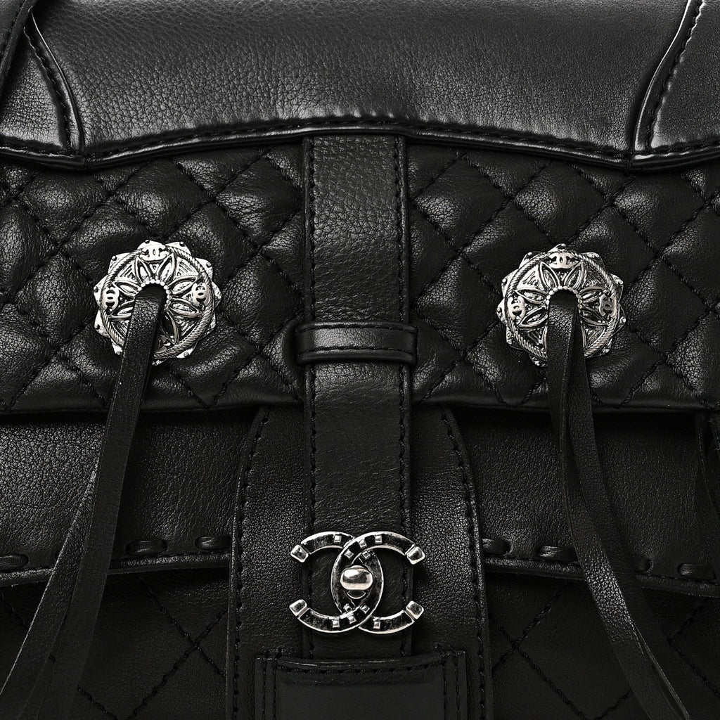 Goatskin Quilted Paris Dallas Saddle Bag Black