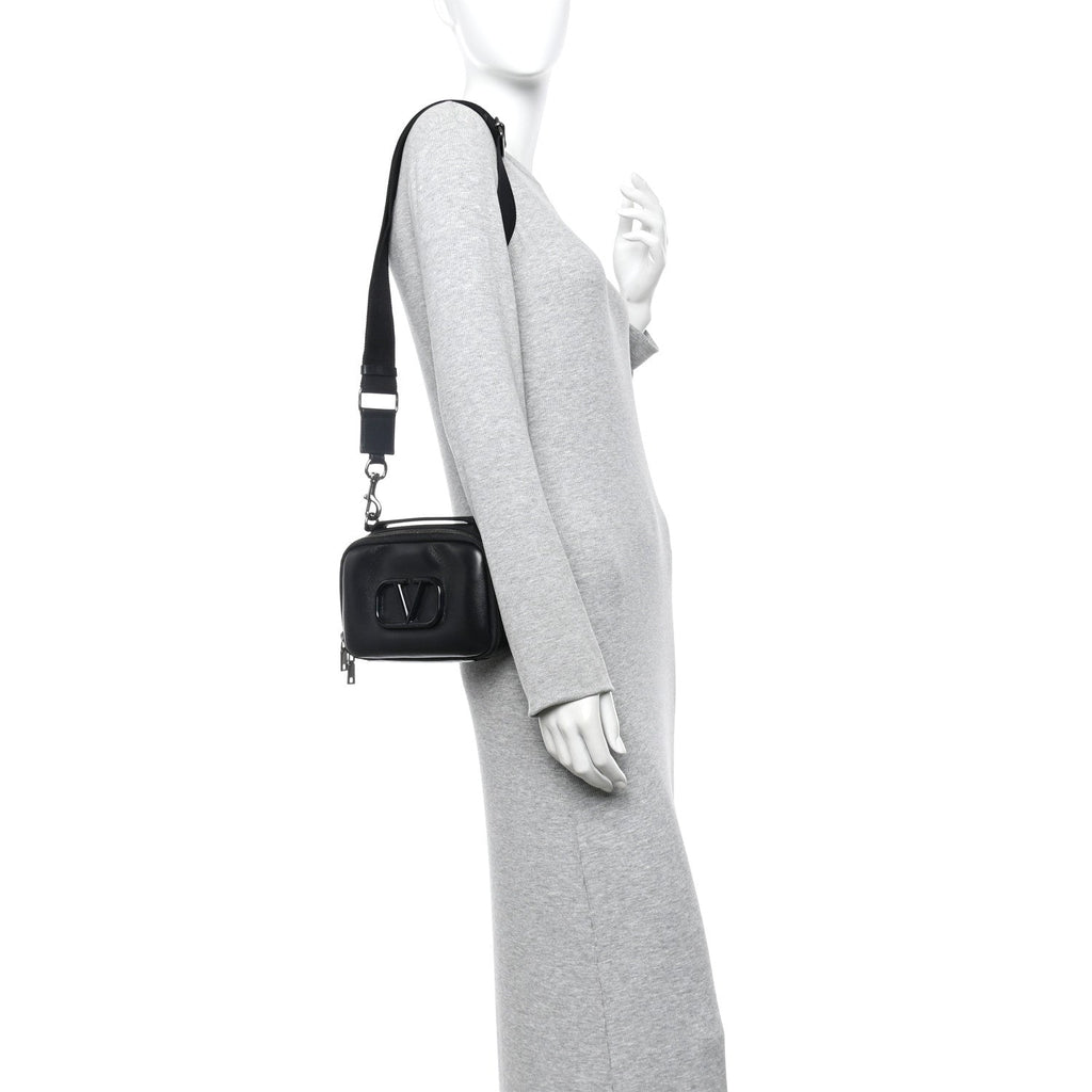 Calfskin Lacquered Vlogo Crossbody Bag Black