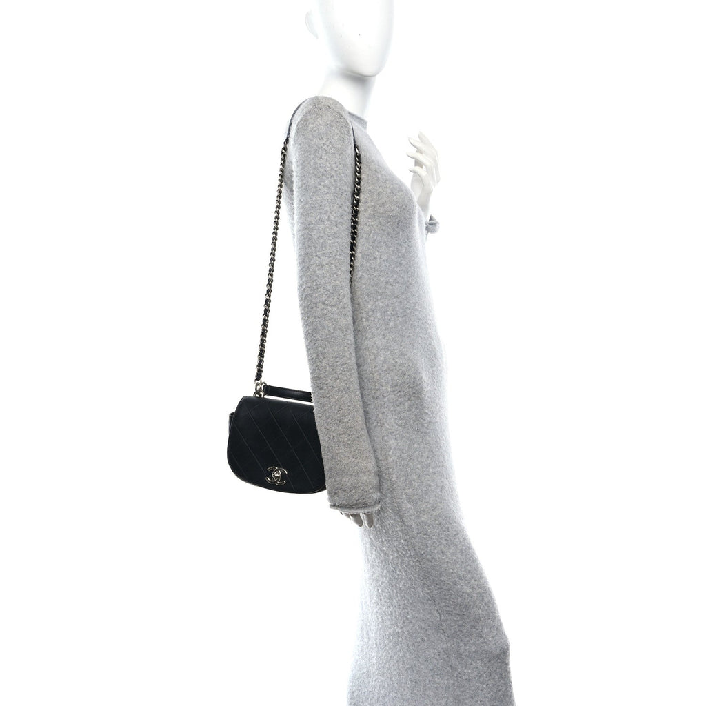 Calfskin Stitched Small Ring My Bag Flap Crossbody Bag Black