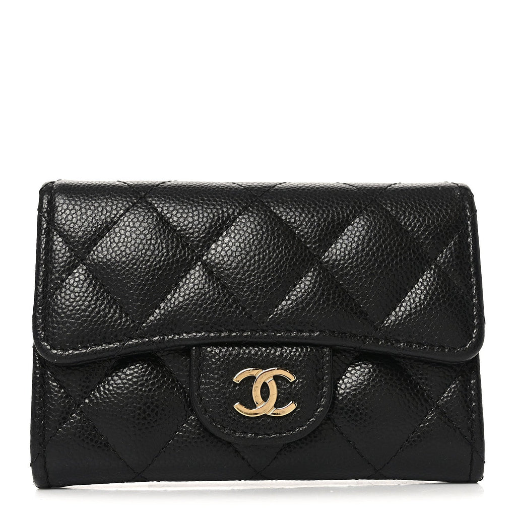 Caviar Quilted Flap  Holder Wallet Black