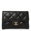 Caviar Quilted Flap  Holder Wallet Black