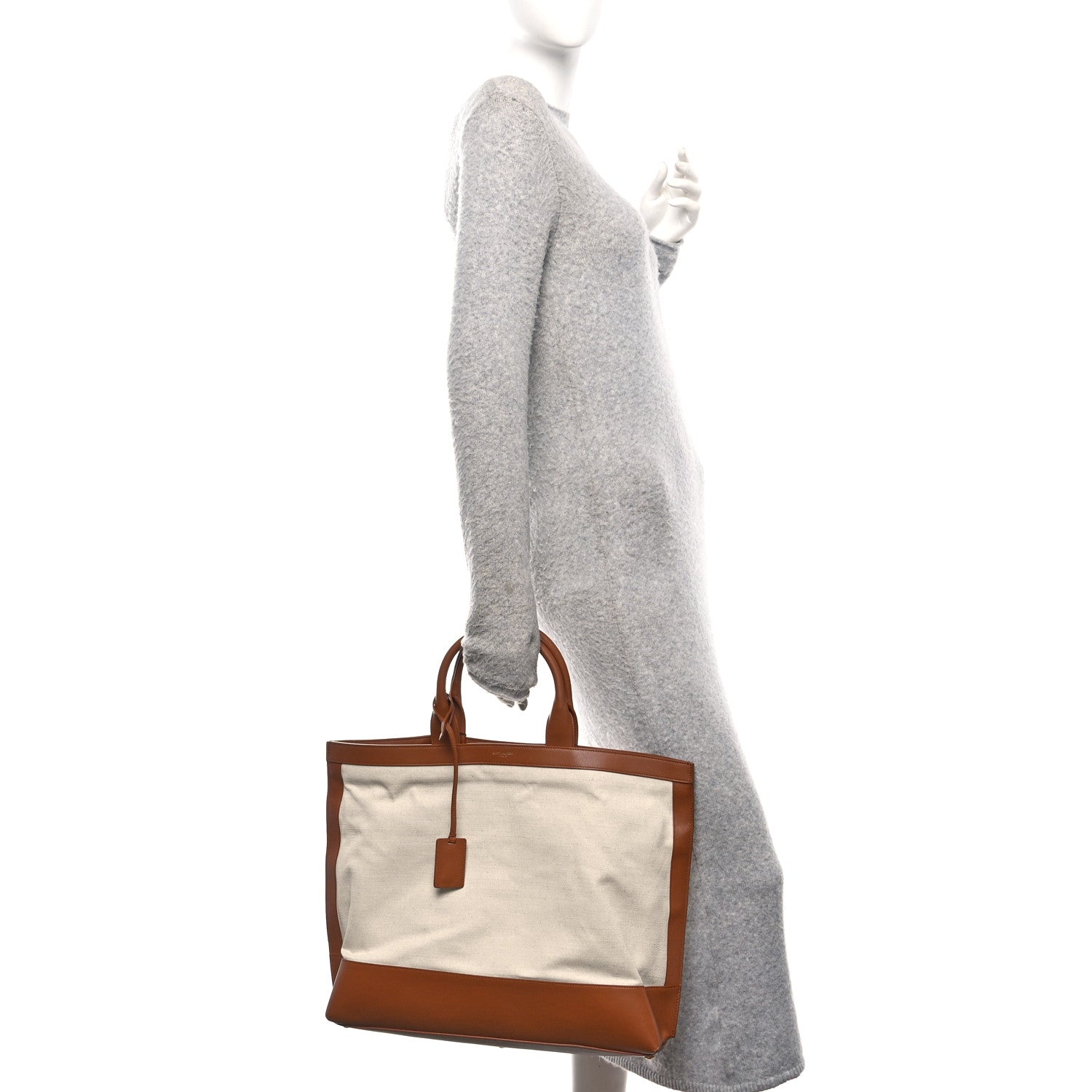 Calfskin Linen Two Tone Cabas Tote Beige