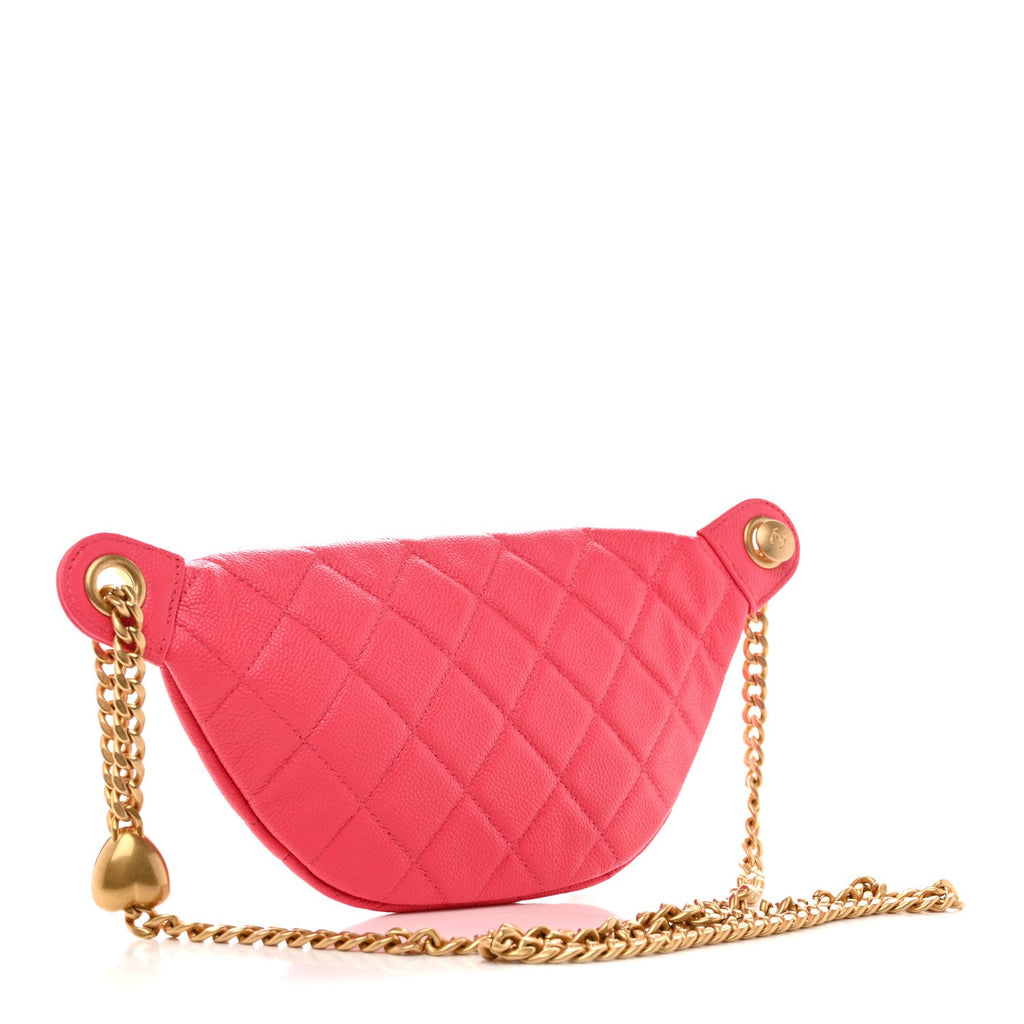 Caviar Quilted Sweetheart Belt Bag Fuchsia