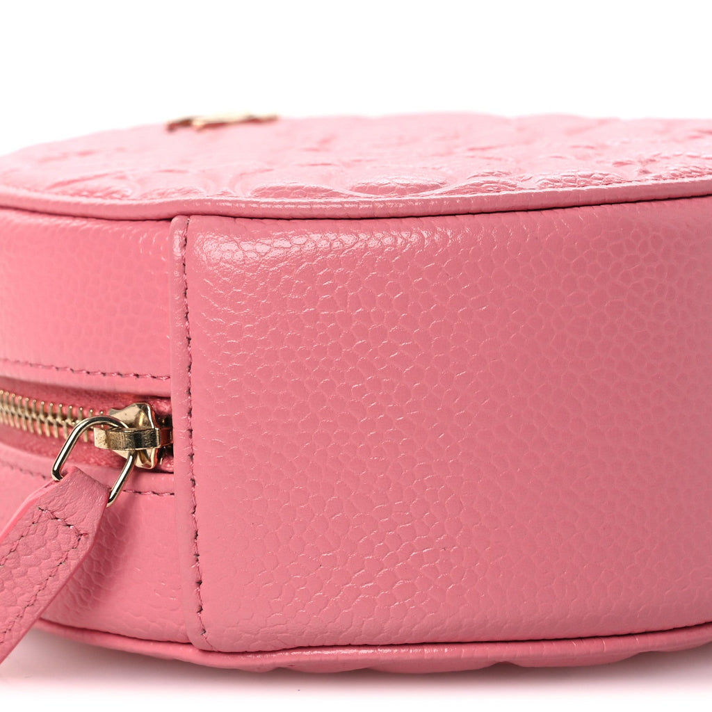 Caviar Camellia Embossed Round Clutch With Chain Pink