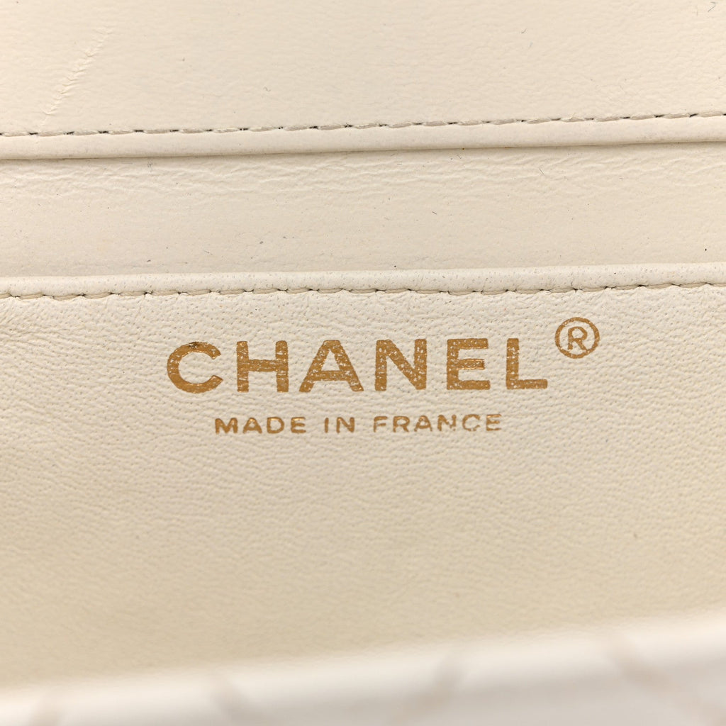 Glazed Calfskin Quilted Small Flap White