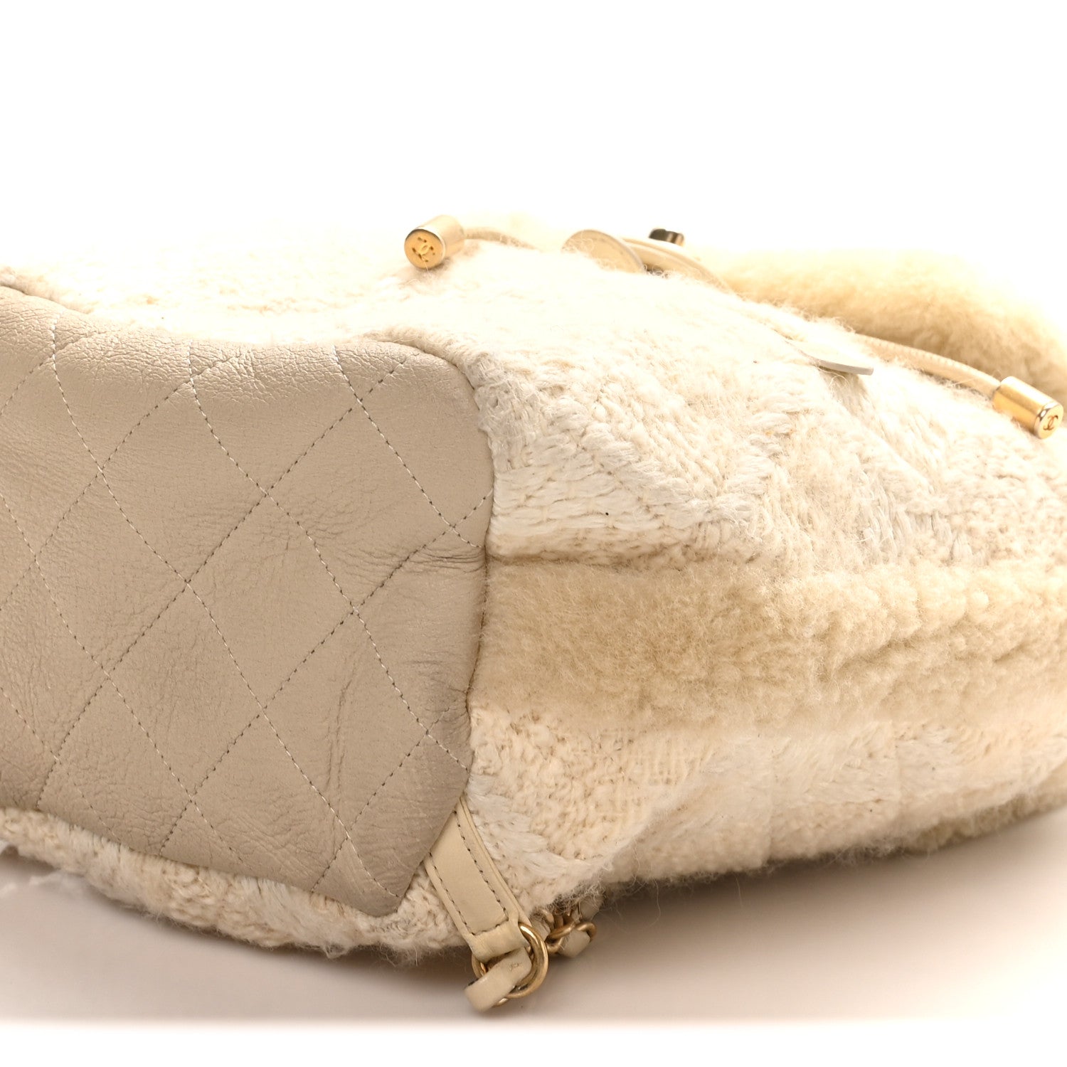 Tweed Shearling Quilted CC Backpack White