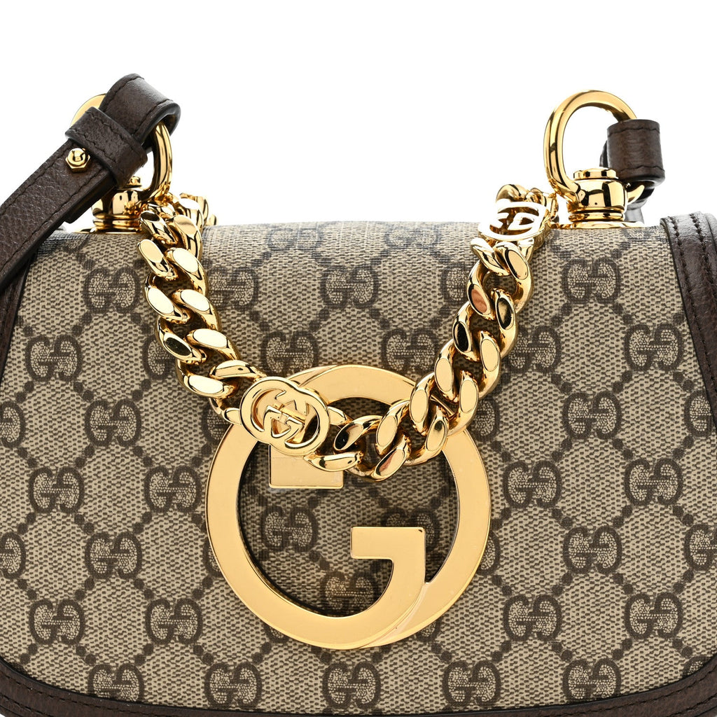 GG Supreme Monogram Textured Dollar Calfskin Mini Blondie Chain Shoulder Flap Bag Beige Ebony New Acero