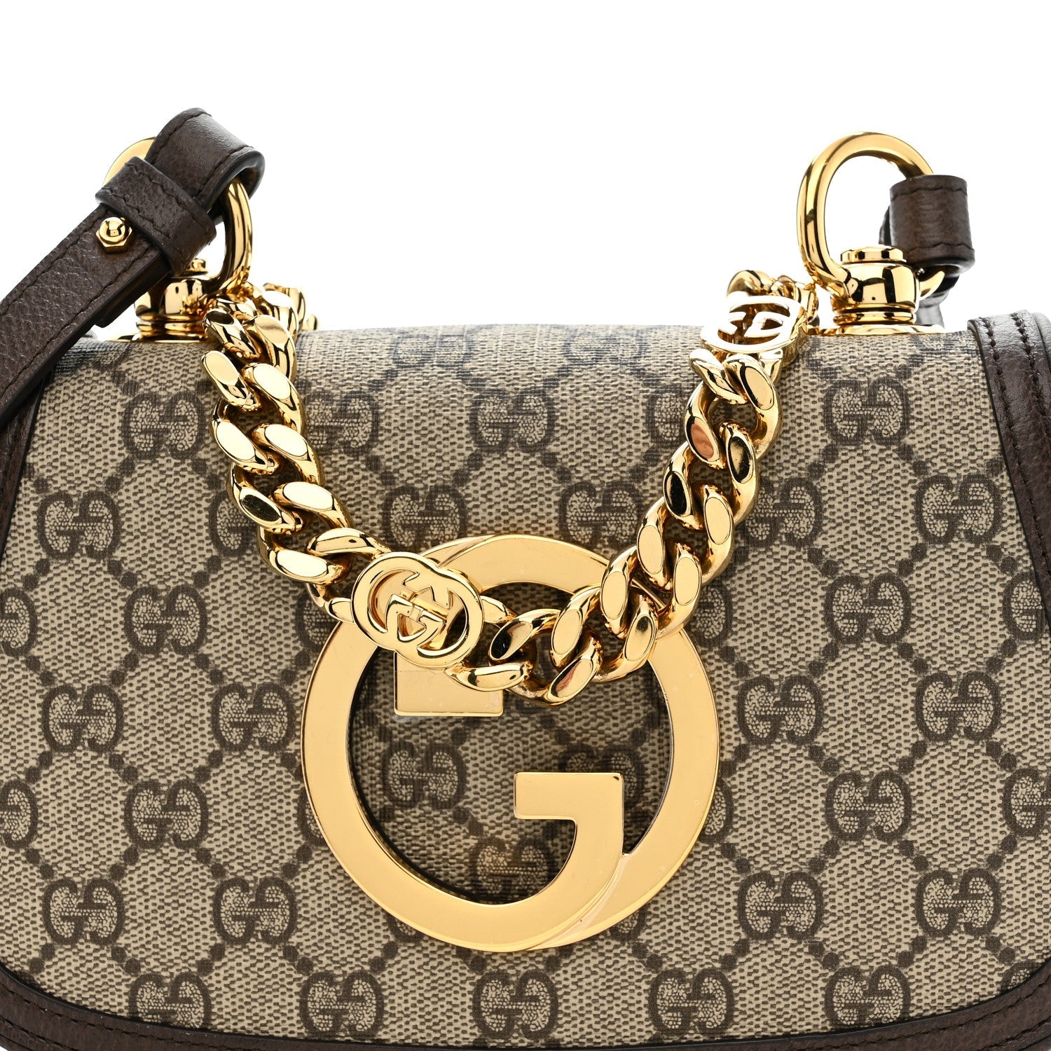 GG Supreme Monogram Textured Dollar Calfskin Mini Blondie Chain Shoulder Flap Bag Beige Ebony New Acero