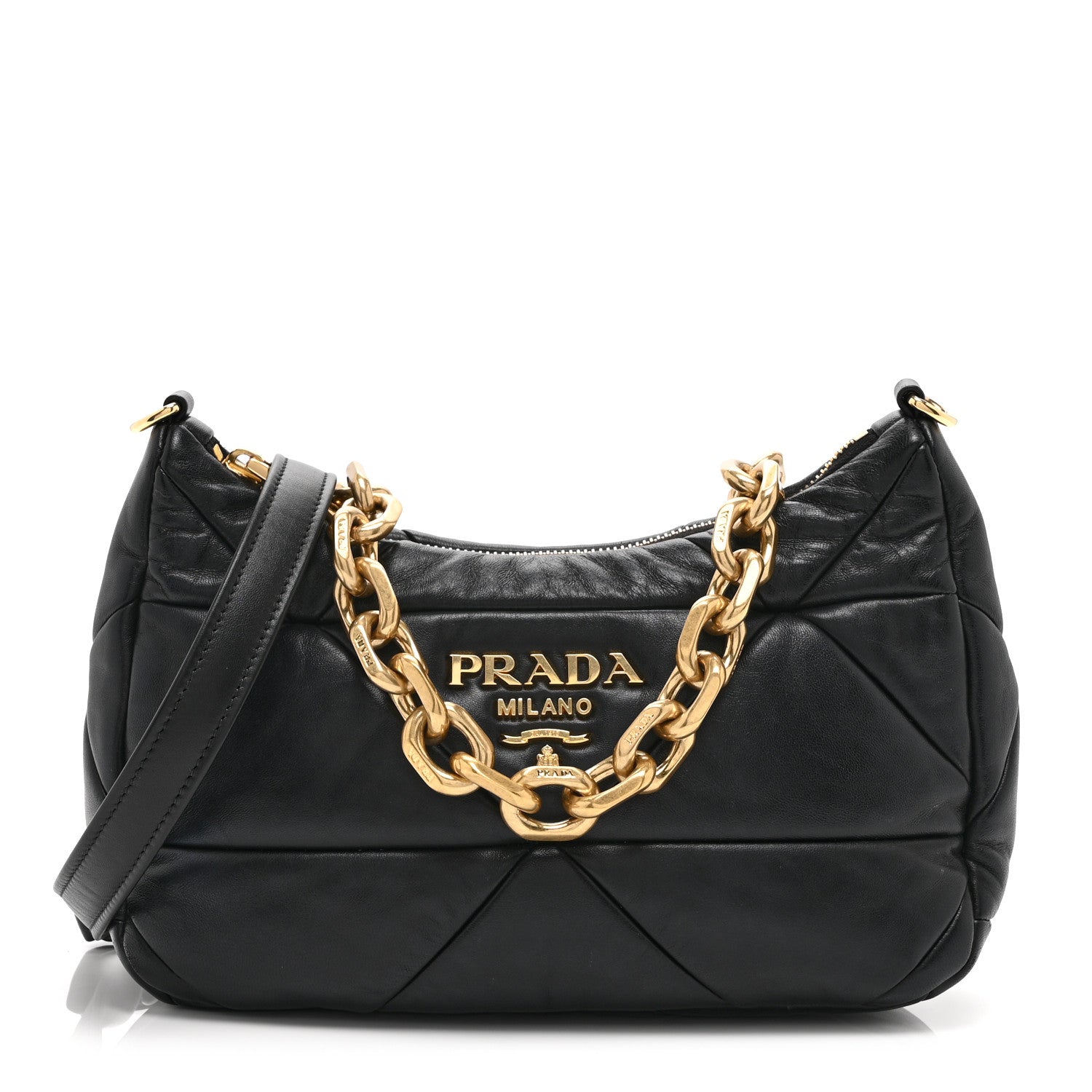 Nappa Triangle Quilted Patchwork System Bag Black