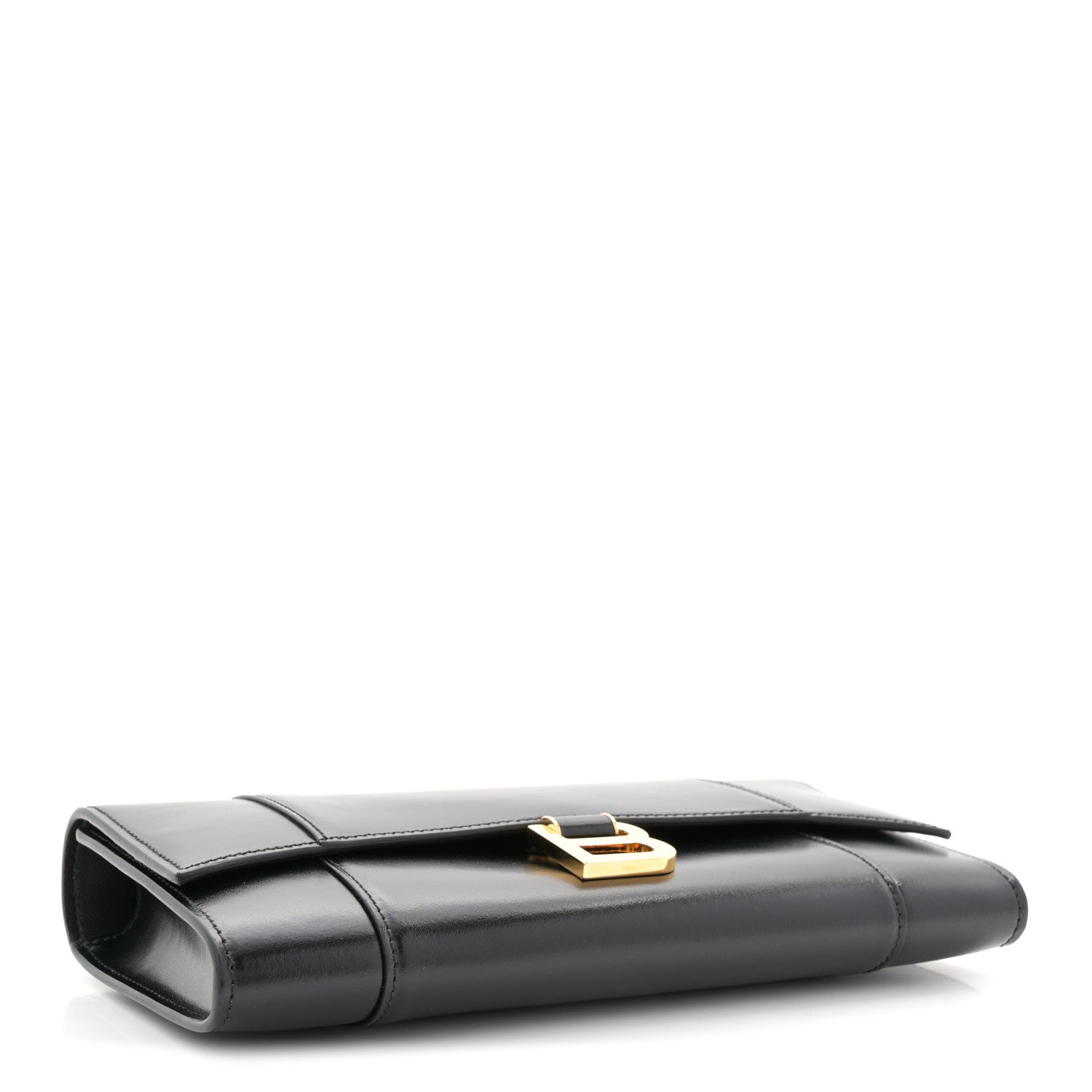 Shiny Calfskin Top Handle Hourglass Clutch Black