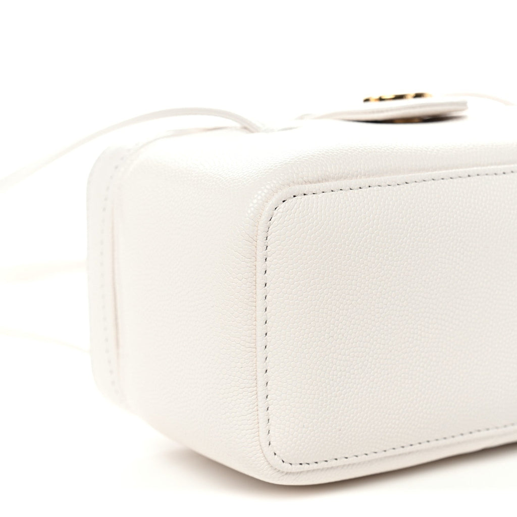 Shiny Caviar Preppy Coco Long Vanity With Strap White