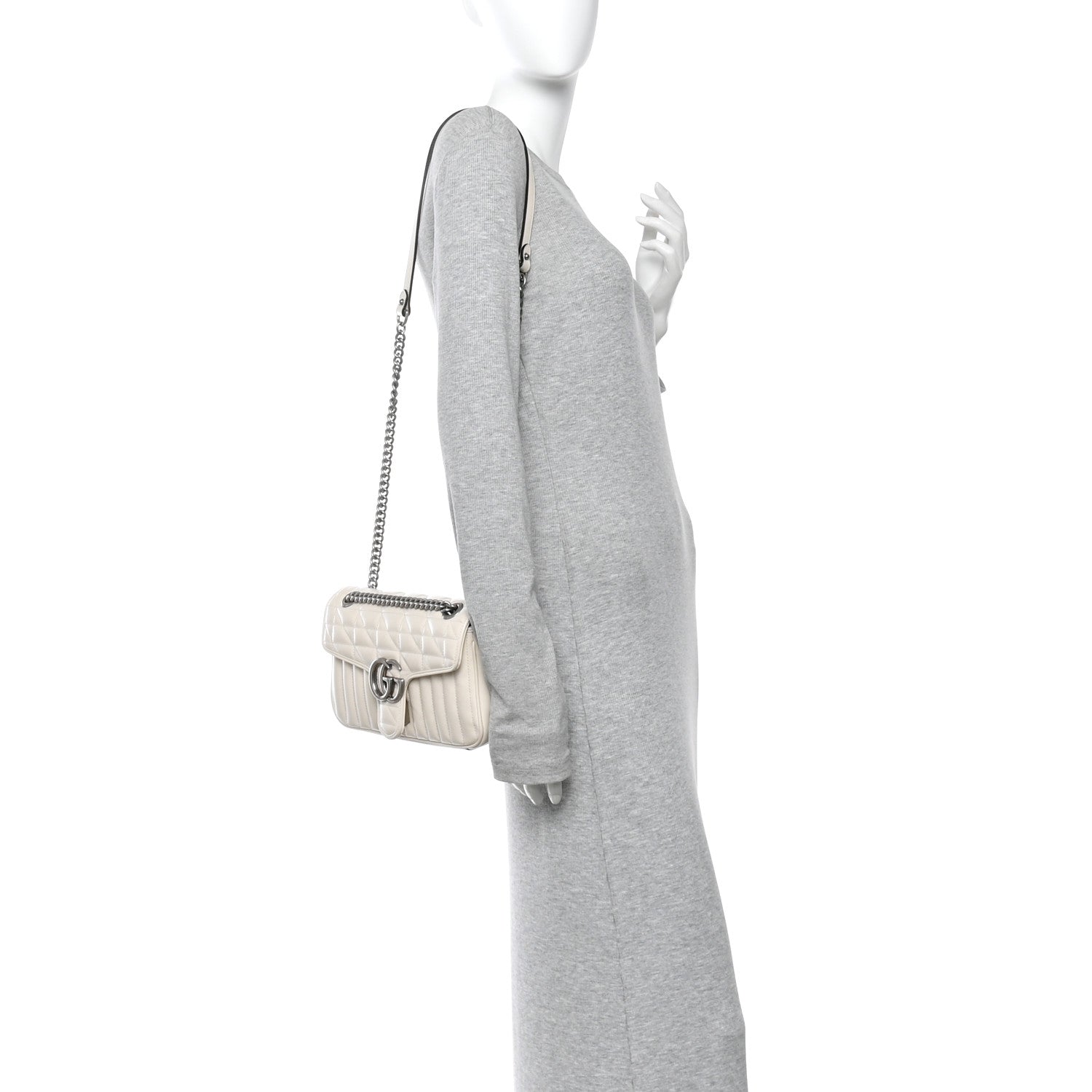 Calfskin Matelasse Aria Small GG Marmont Shoulder Bag Mystic White