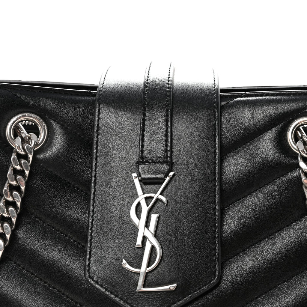 Calfskin Y Quilted Monogram Large Loulou Shopper Black
