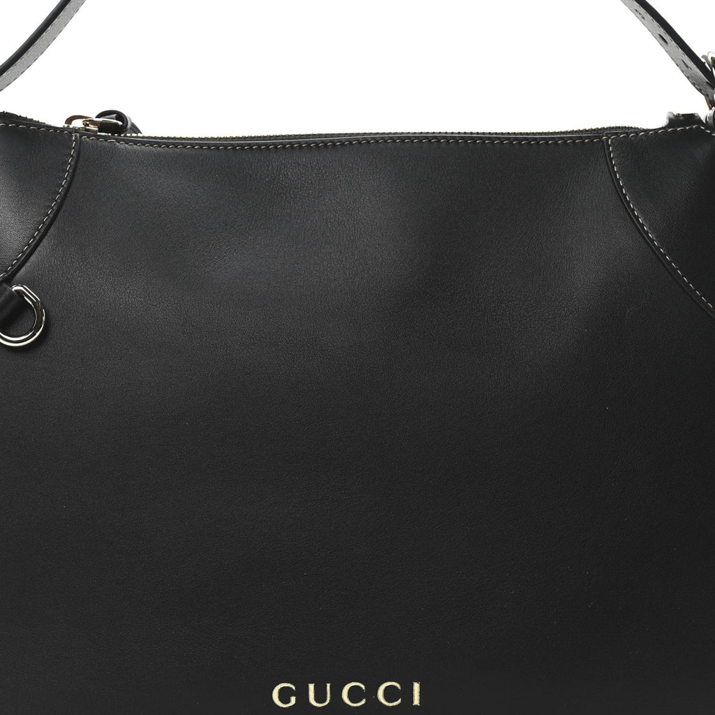 Calfskin Medium Emblem Shoulder Bag Black