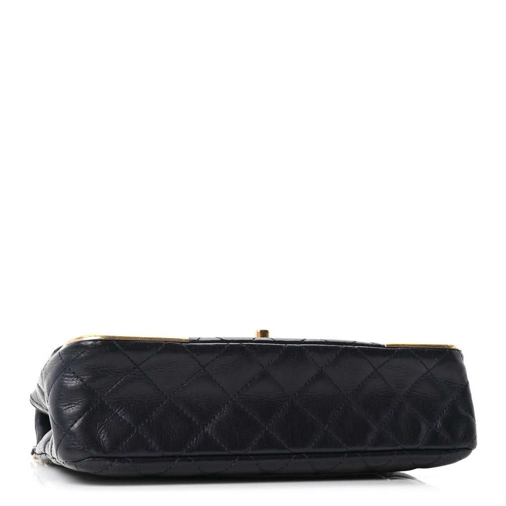 Calfskin Quilted Rock The Corner Flap Navy