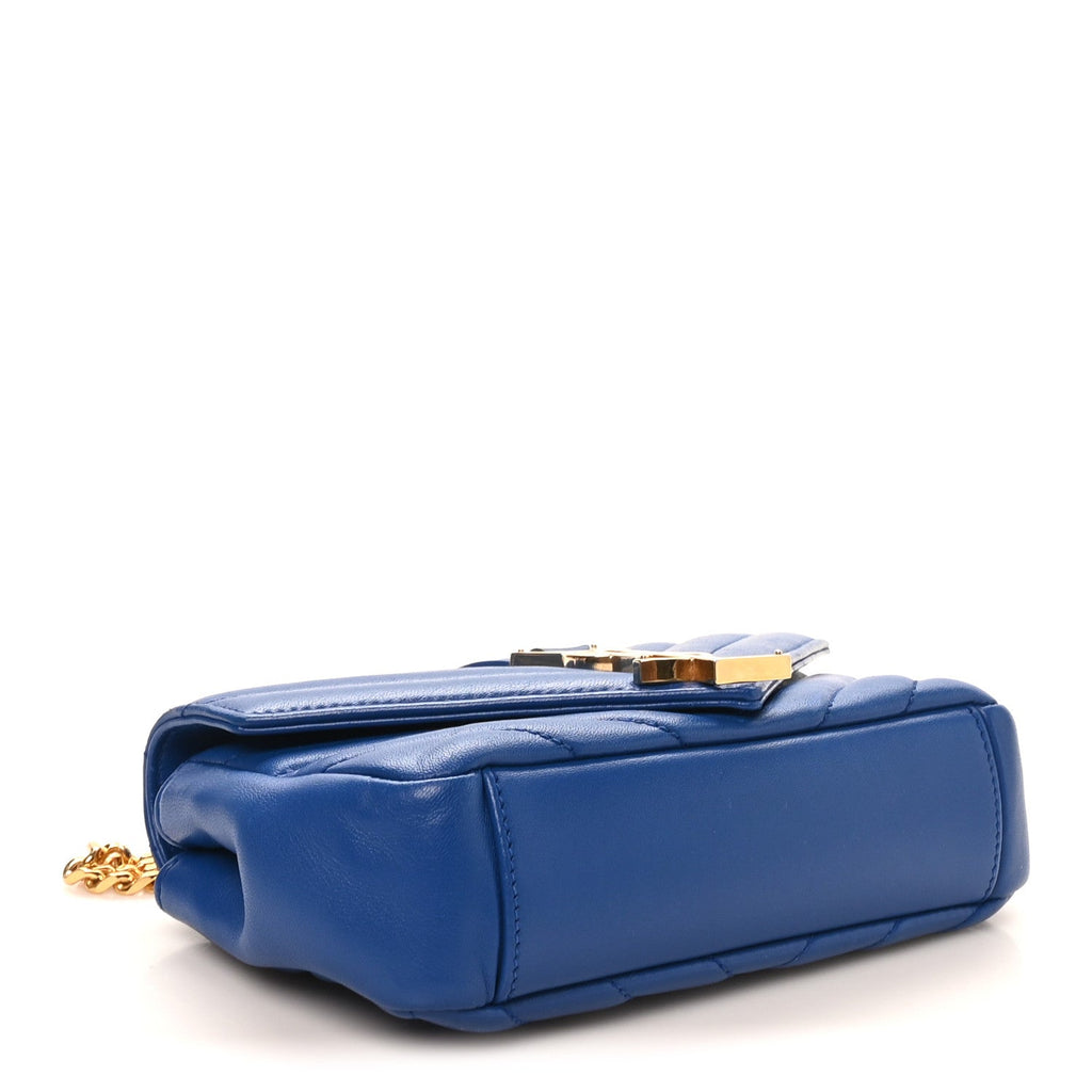 Sheepskin Matelasse Chevron Monogram Classic Baby Chain Bag Blue Majorelle