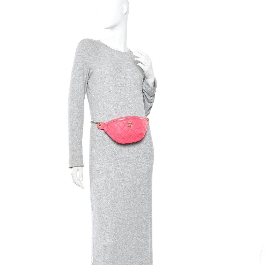 Caviar Quilted Sweetheart Belt Bag Fuchsia