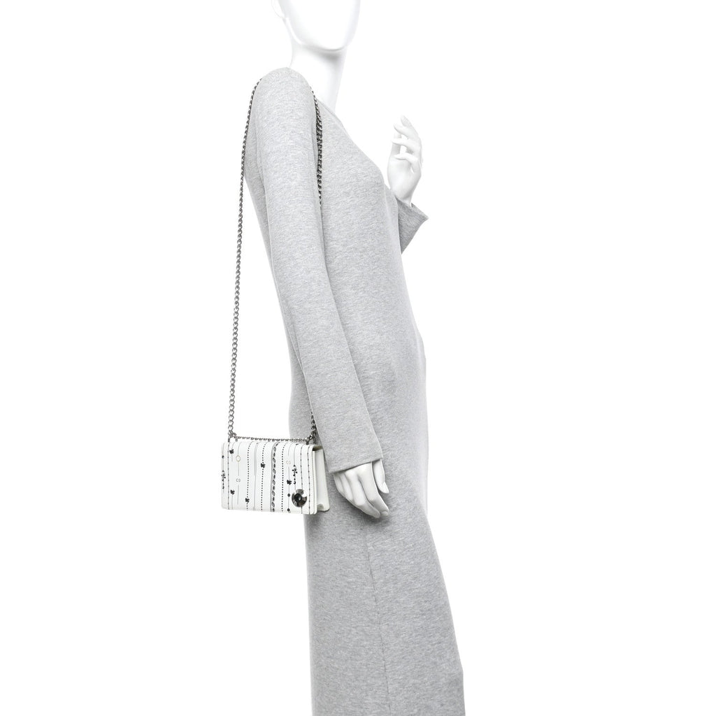 Calfskin Printed Mini Diorama Flap Bag White