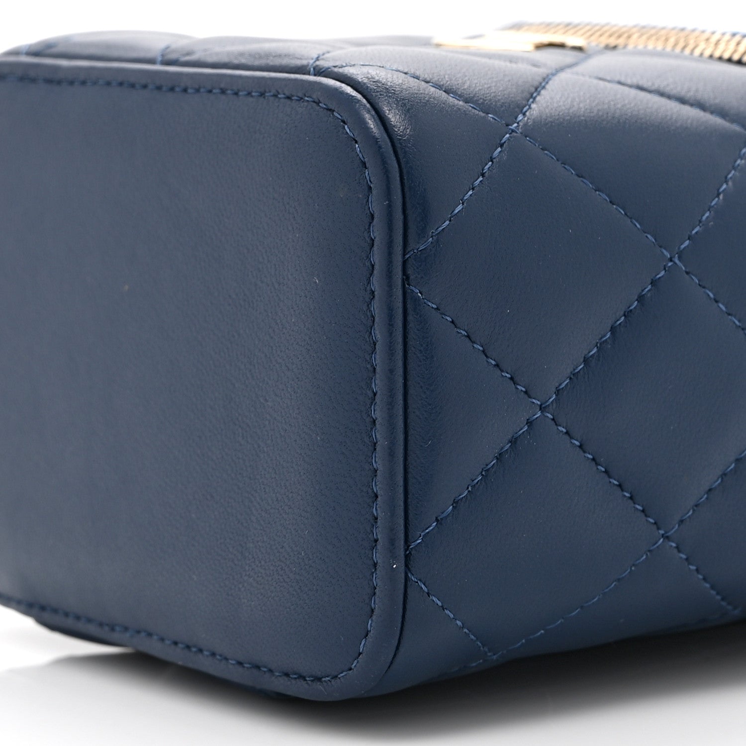 Lambskin Quilted Top Handle Mini Vanity Case With Chain Blue