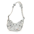 Washed Frayed Denim Crystal XS Le Cagole Shoulder Bag Pale Blue