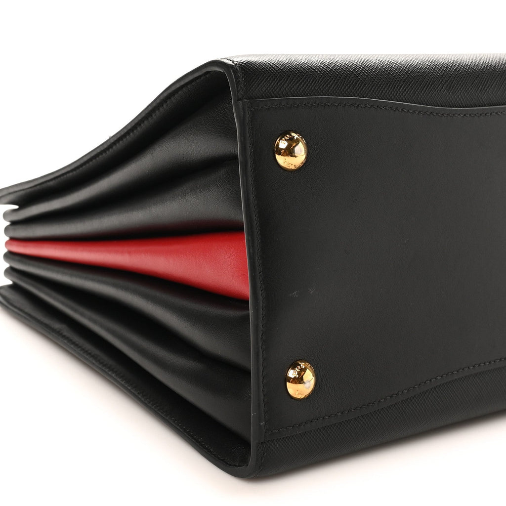 Saffiano City Calfskin Medium Bibliothèque Top Handle Black Fuoco