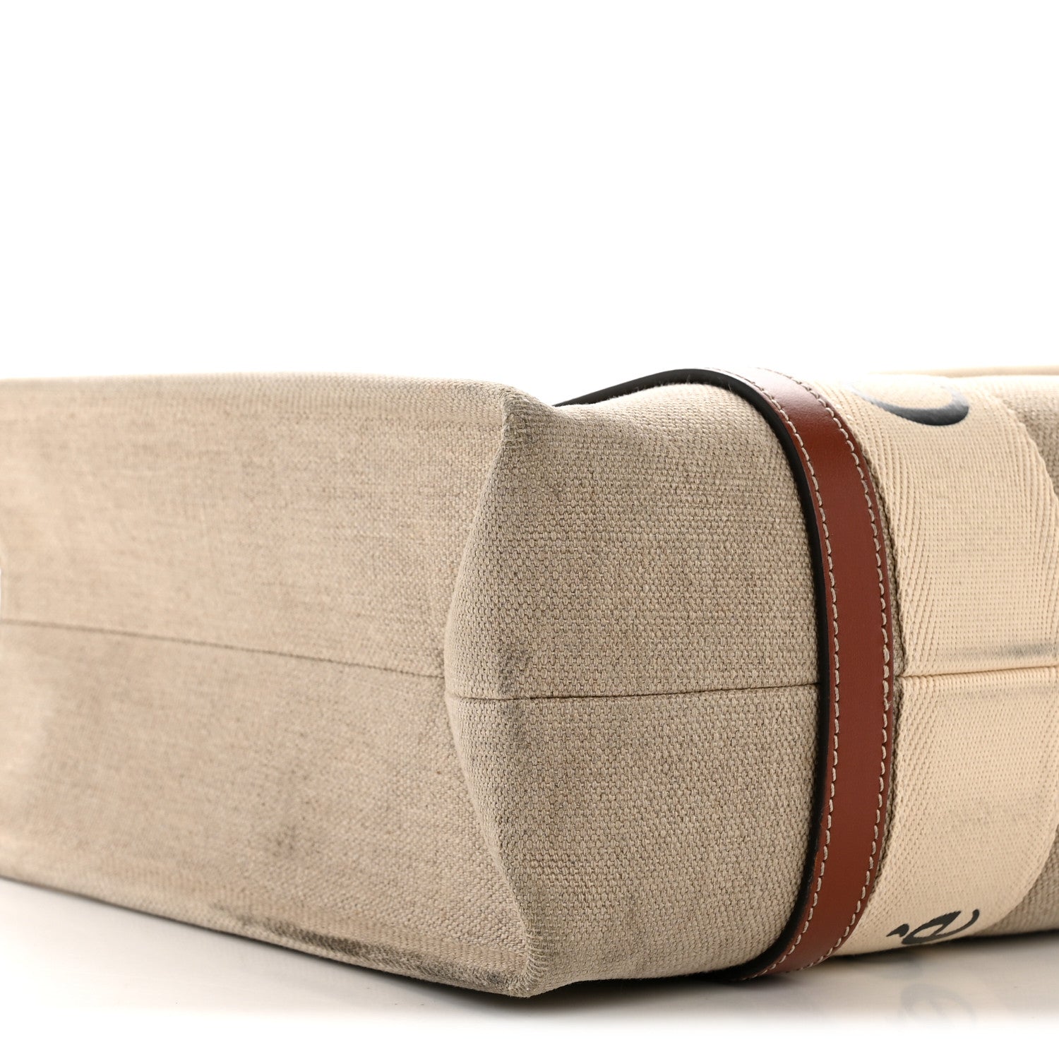 Linen Calfskin Medium Woody Ribbon Tote White Brown