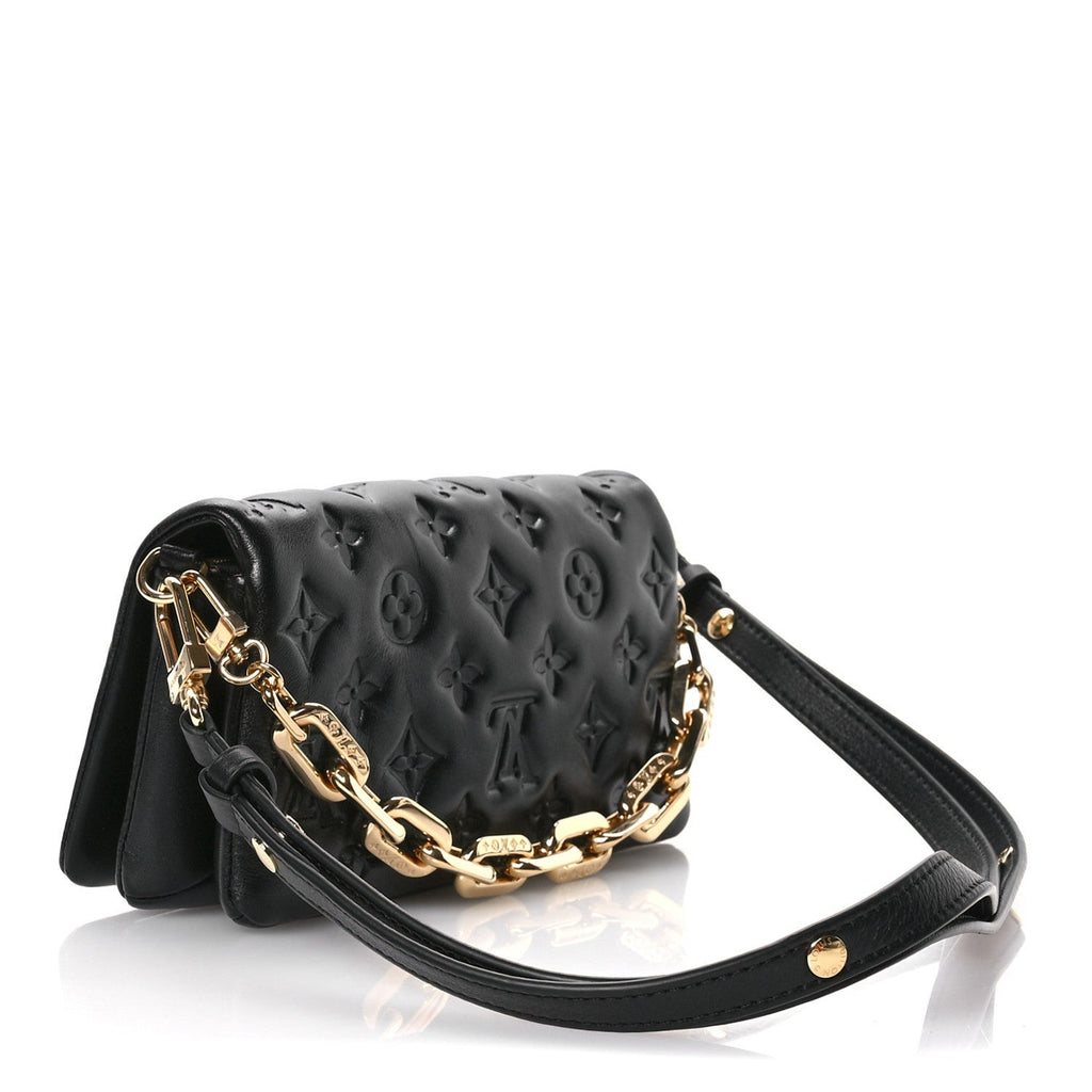 Lambskin Embossed Monogram Pochette Coussin Crossbody Black