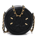 Caviar Quilted Round Filigree Crossbody Black