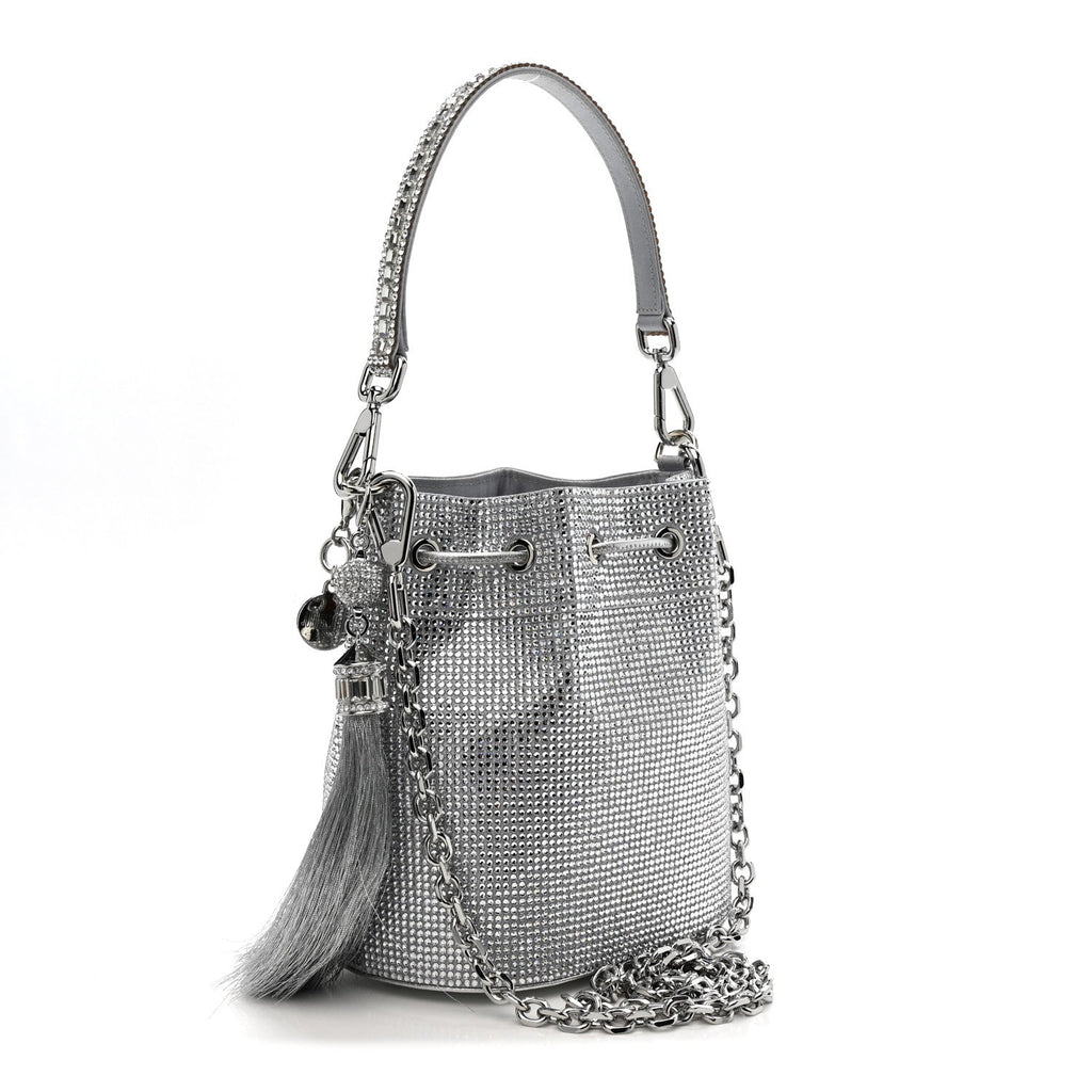 Satin Crystal Embellished Medium Piper Bucket  Silver Rhine