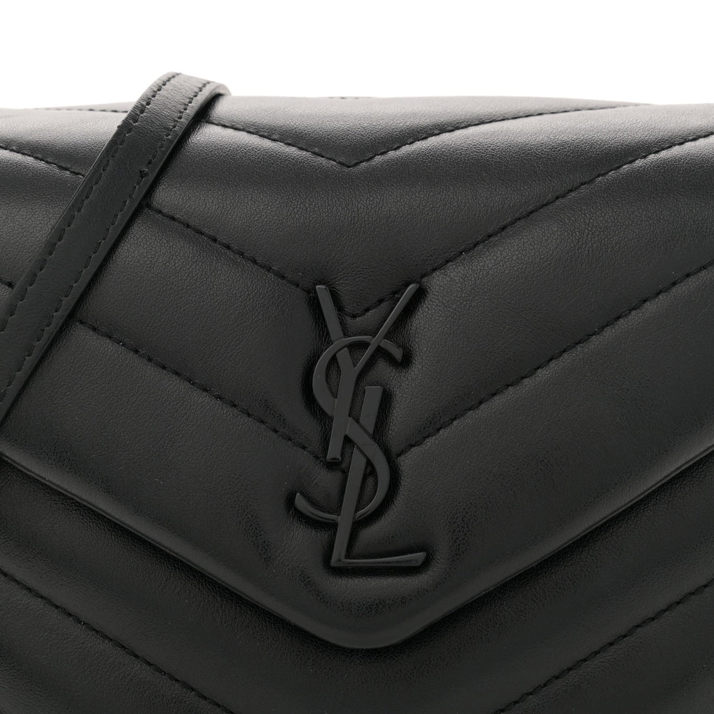 Calfskin Y Quilted Monogram Monochrome Toy Loulou Crossbody Bag Black