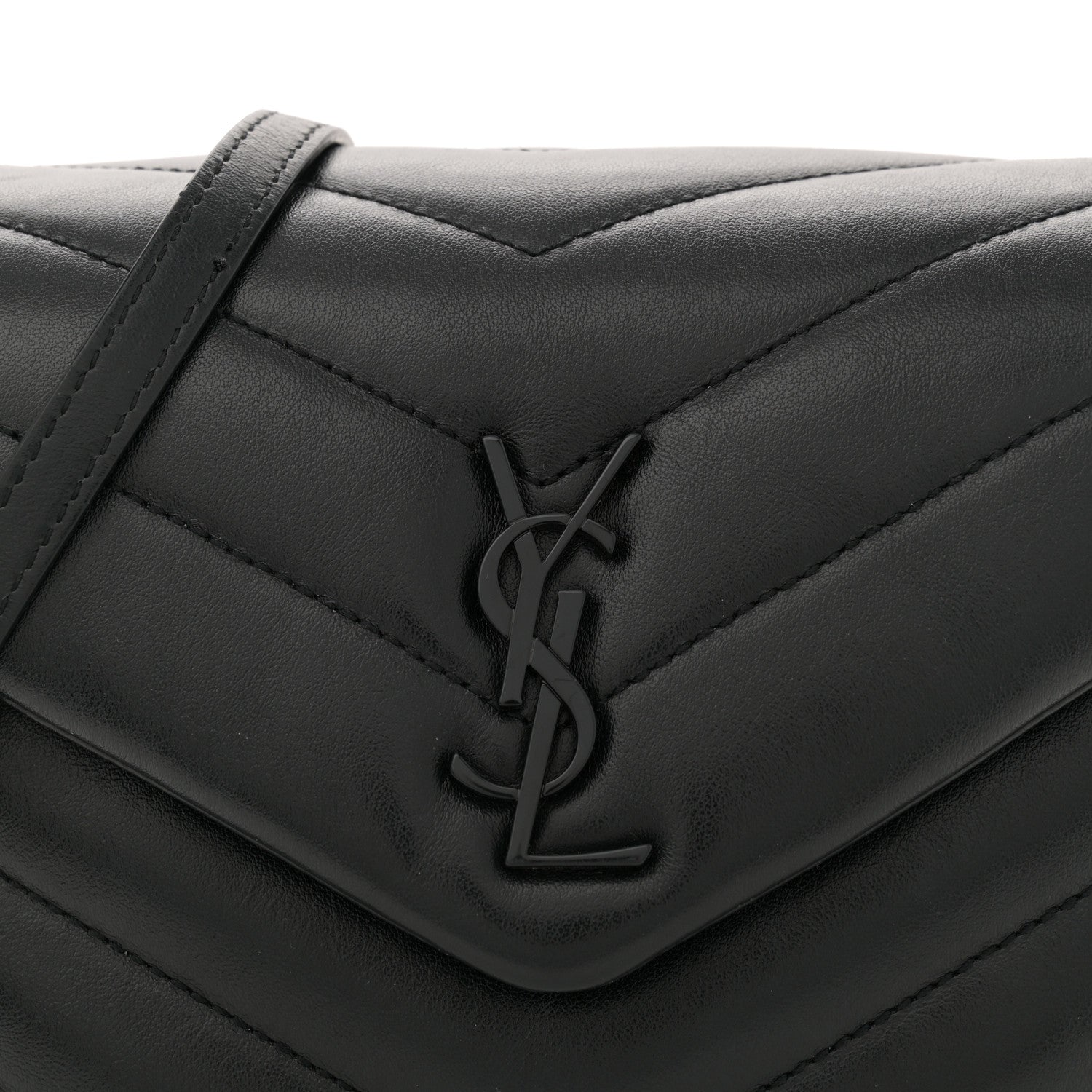 Calfskin Y Quilted Monogram Monochrome Toy Loulou Crossbody Bag Black