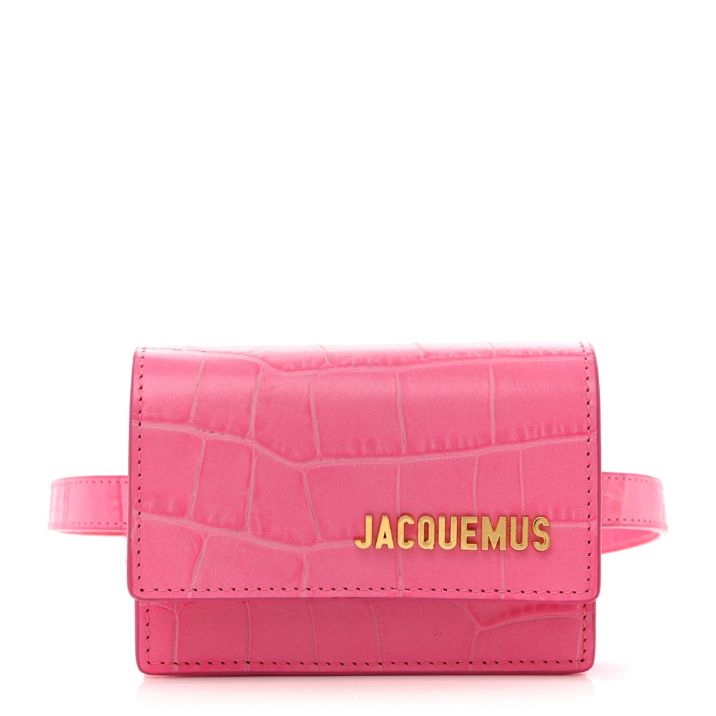 Calfskin Crocodile Embossed La Ceinture Bello Double Tour Belt Bag Pink