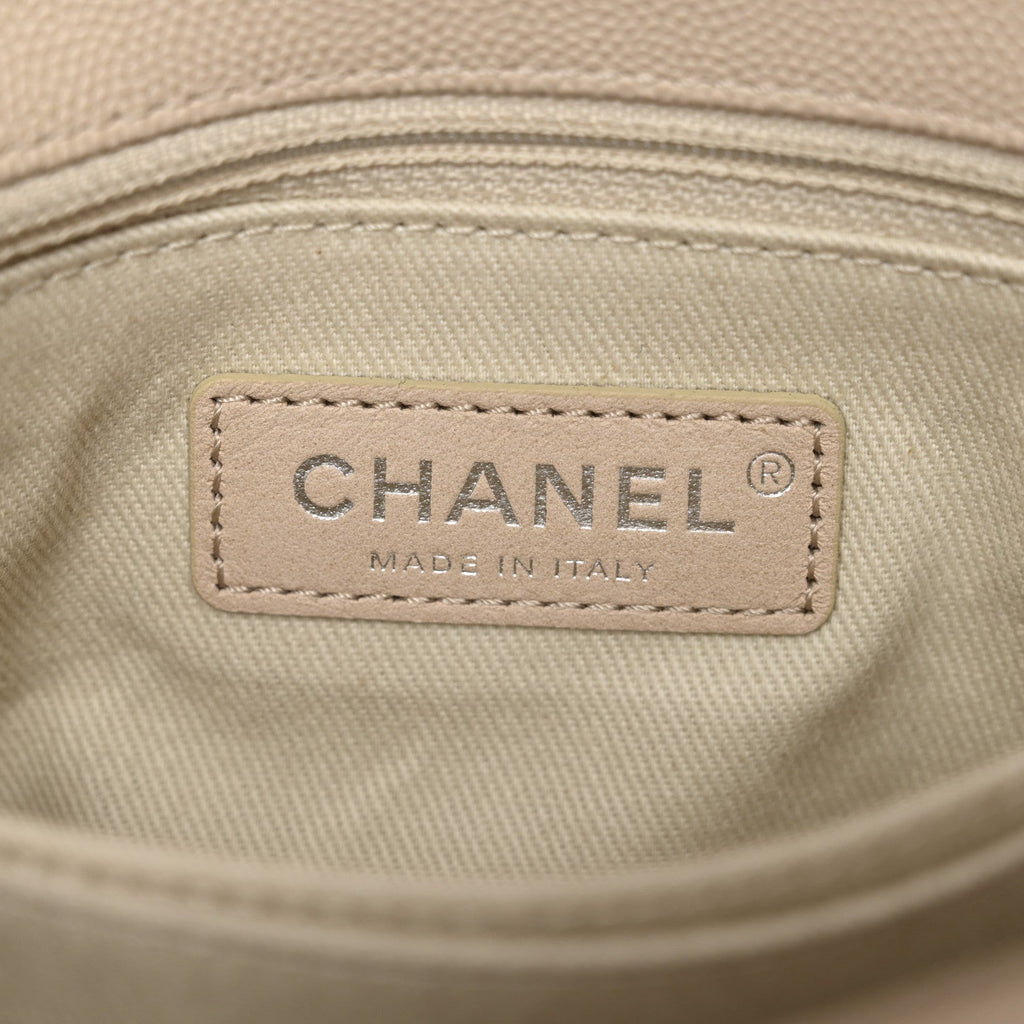 Caviar Chevron Quilted Mini Coco Handle Flap Beige