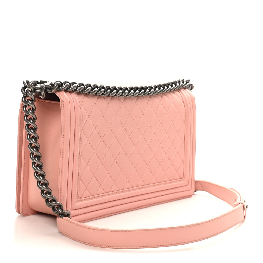 Lambskin Quilted New Medium Boy Flap Light Pink