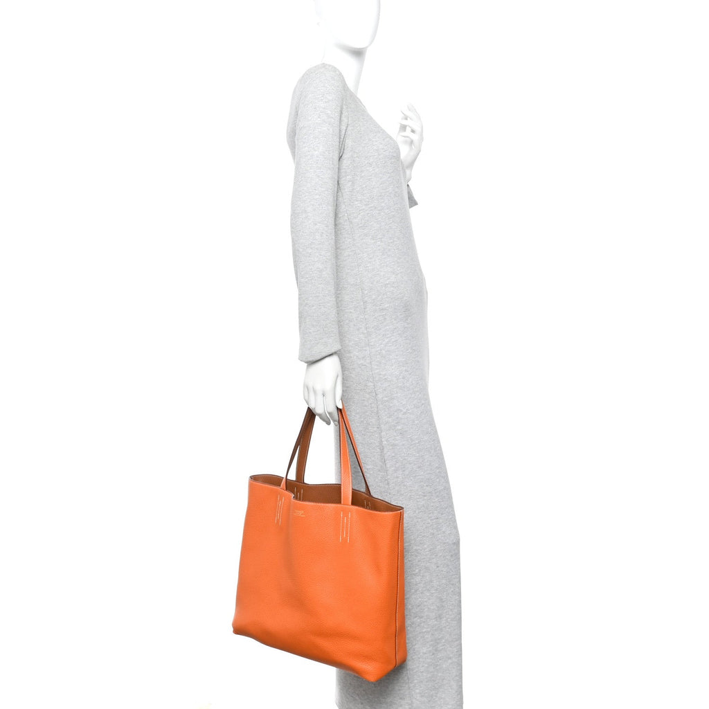 Taurillon Clemence Double Sens 45 Reversible Tote Orange Gold