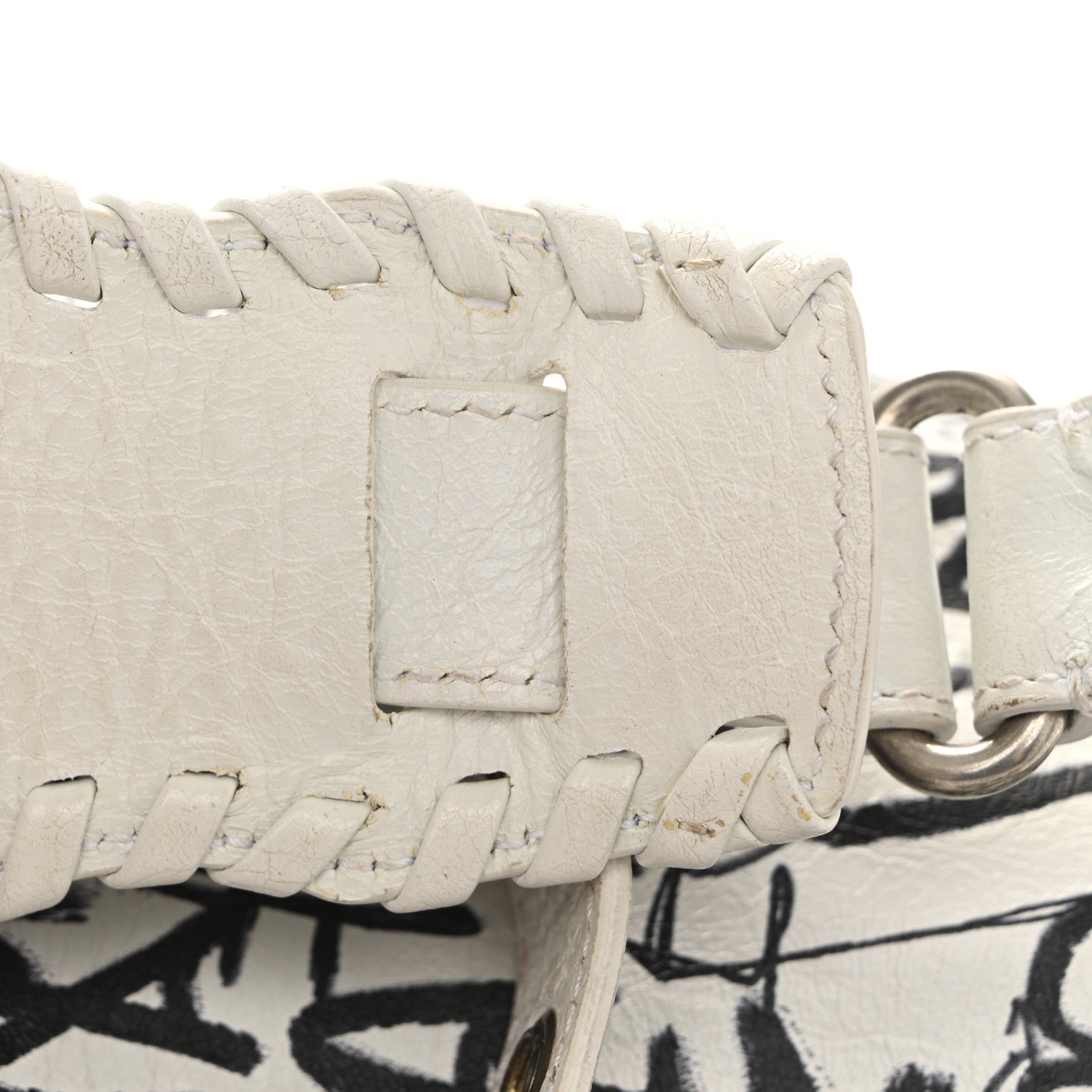 Agneau Arena Graffiti Le Cagole Shoulder Bag XS White Black