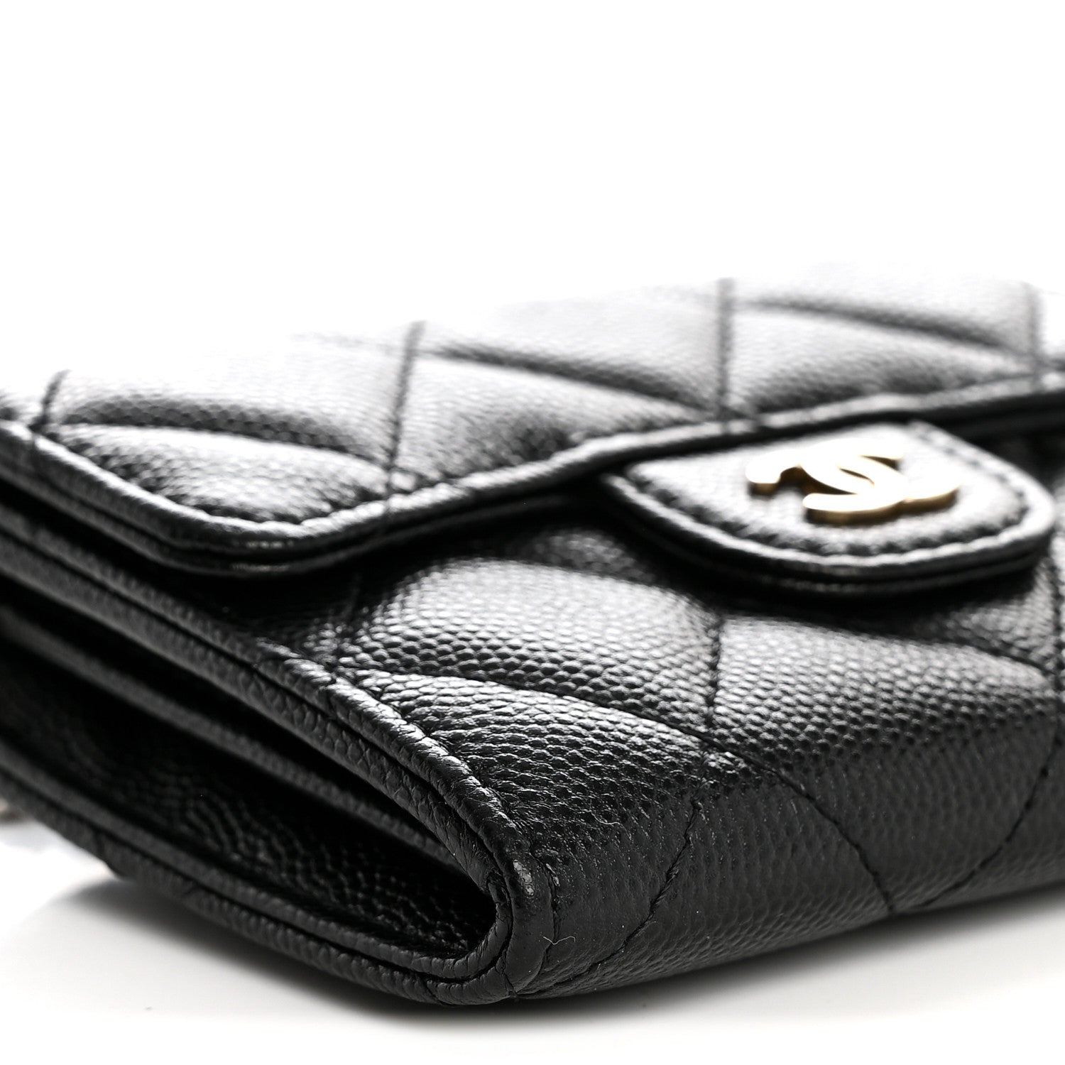 Caviar Quilted Flap  Holder On Chain Black