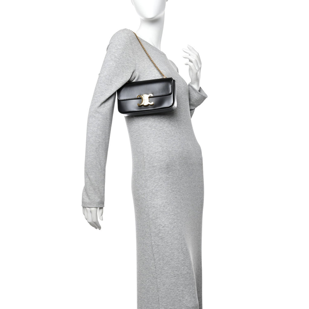 Shiny Calfskin Triomphe Chain Shoulder Bag Black